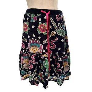 Double D Ranch Black A-Line Skirt with Colorful Print